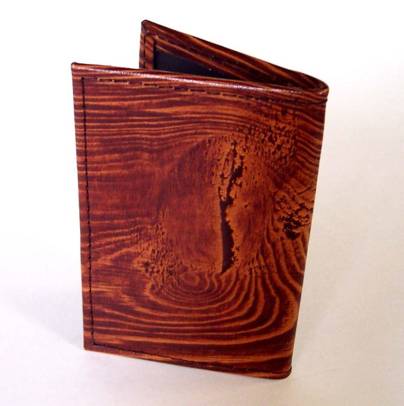 Leather Card Case with Wood Grain Pattern Use for Business