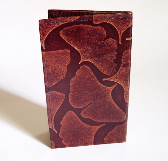 Leather Checkbook Cover Holder with Ginkgo by GardenourLeather