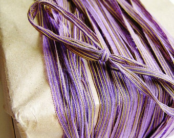 Blackberry and Lemon Pinstripe Ribbon striped tee trim lovely embellishment wedding wrap craft supply - 5 yards