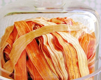 Orange Creme Fondant stripe pearl shimmer ribbon woven trim - elegant and silky embellishment craft wrap wedding supply - 5 yards