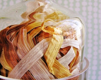 Chocolate Caramel Fondant stripe pearl shimmer ribbon woven trim - elegant and silky embellishment craft wrap wedding supply - 5 yards