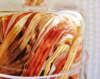 Copper and Gold Fondant stripe pearl shimmer ribbon woven trim - elegant and silky embellishment craft wrap wedding supply - 5 yards