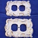 Vintage Cast Iron Set of 2 Light Switch Plate Outlet Covers in French Country Shabby Chic Style, Off White with birds Intricate Design