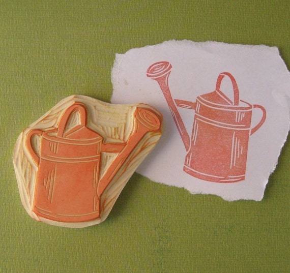 Hand Carved Watering Can Stamp