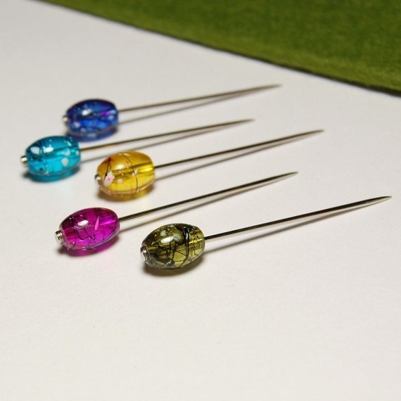 Glass Floral Sewing Pins Set of 5 Extra Long Pins