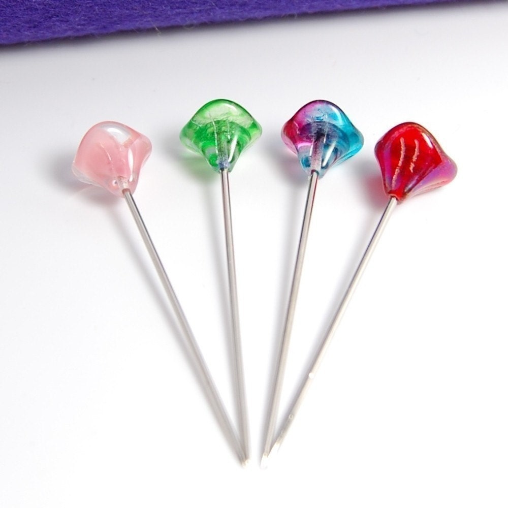 Glass Flower Sewing Pins Set of 4 Extra Long Pins