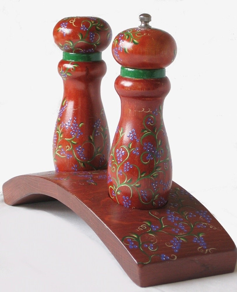 Vine Salt Pepper table set recycled oak wine barrel tray hand Vine Salt Pepper table set recycled oak wine barrel tray hand