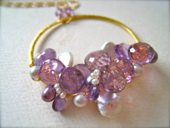 Items similar to dionysis cluster necklace - gold circle, amethyst ...