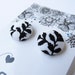 Fabric Covered Button Stud Earrings with surgical steel posts - Black and White Leaf Print