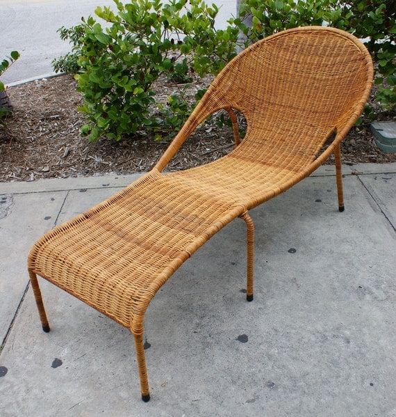 Vintage Mid Century Modern Rattan Woven Iron Patio Lounge