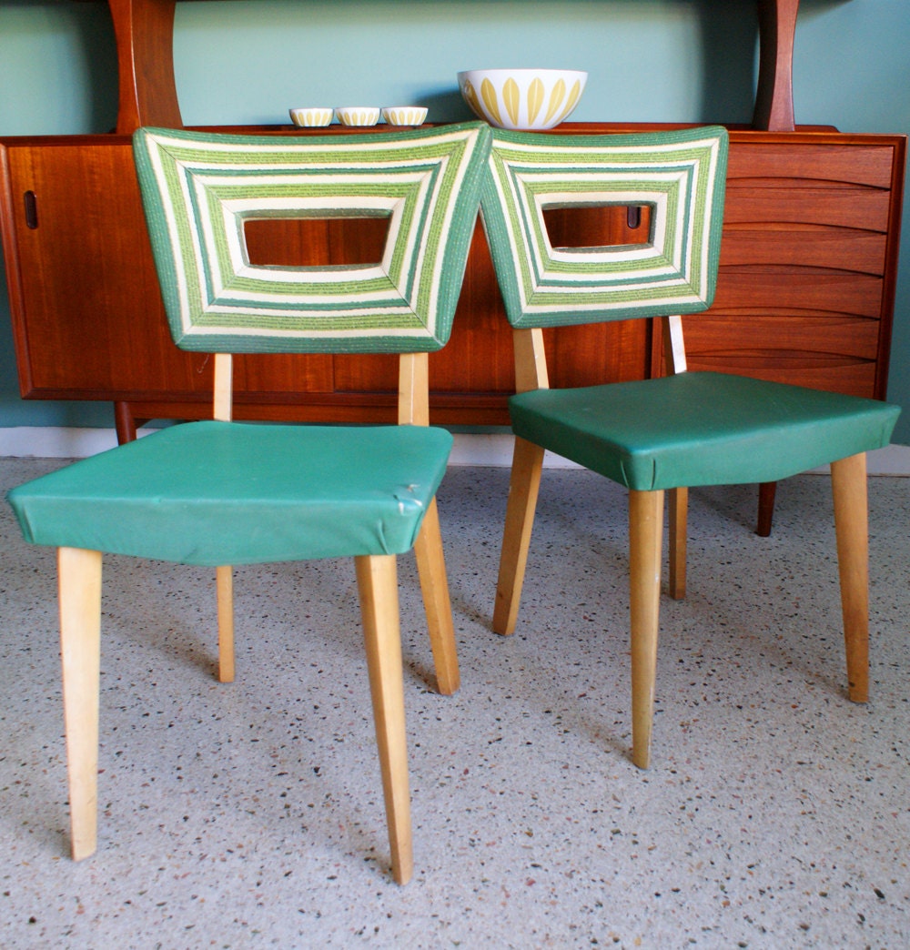 Vintage Pair of Heywood Wakefield 1940s Green Vinyl Dining