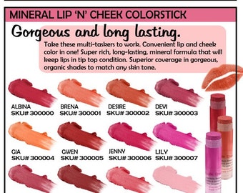 Organic Makeup Your Choice of Two Colors Cream Blush and Lipstick Colorstick Acne Safe Mineral Makeup