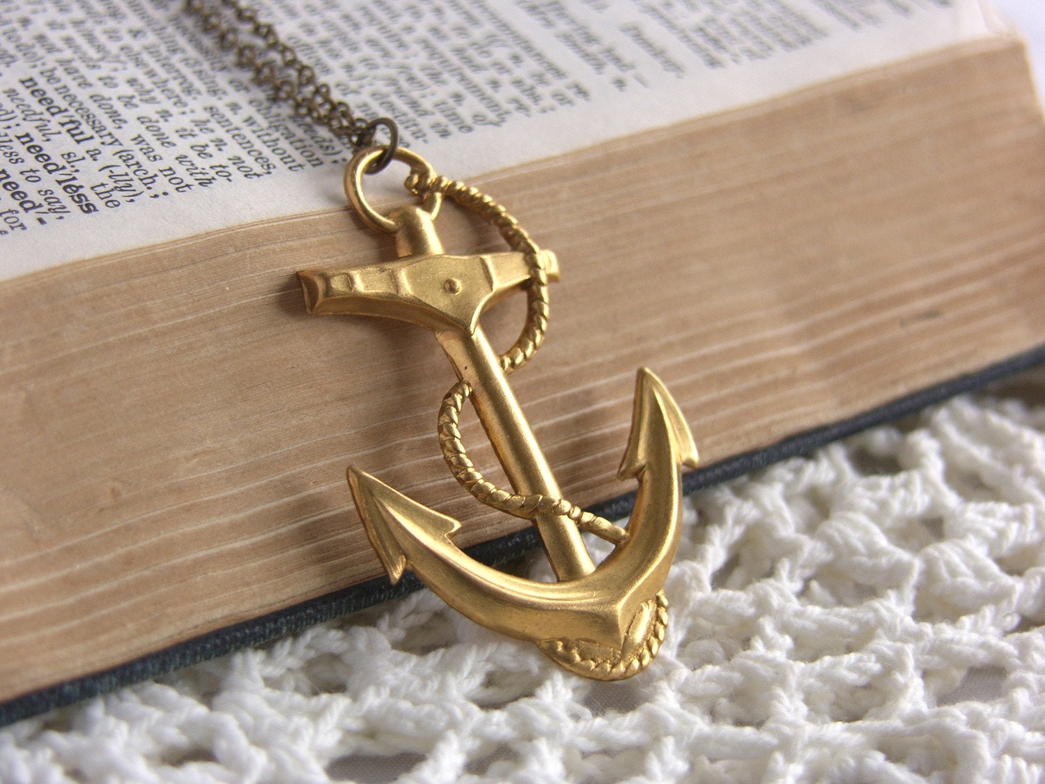 Large Brass Anchor Necklace 'Ahoy'
