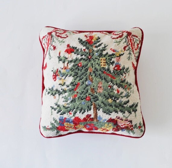 vintage 60s needlepoint christmas tree pillow vintage 60s needlepoint christmas tree pillow