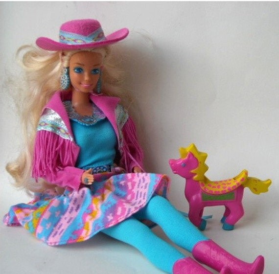 vintage 1980 cowgirl barbie with horse