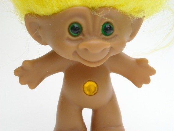 Vintage Troll Doll with Yellow Hair and Belly Button Jewel