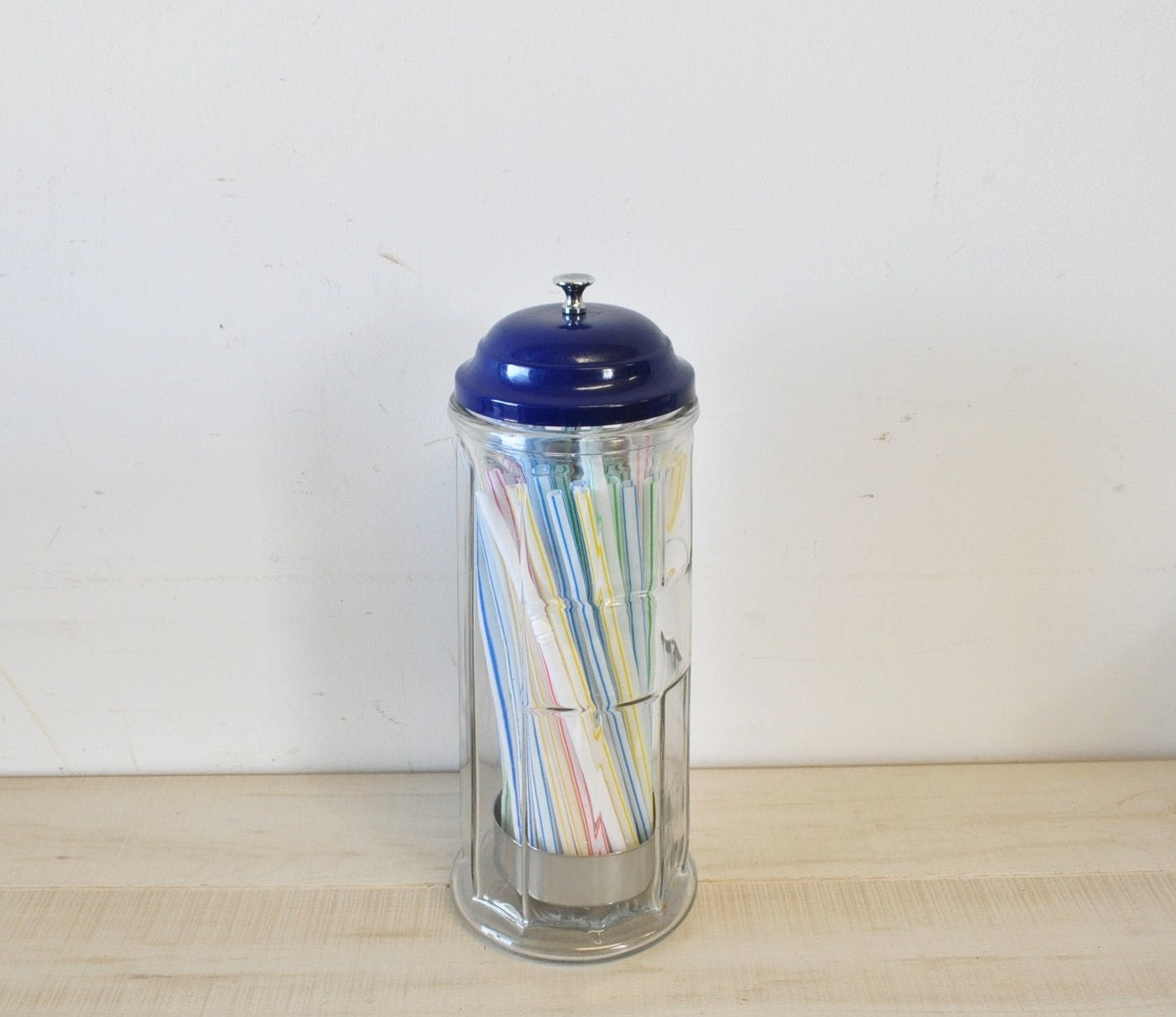 art deco vintage glass drinking straw container full of