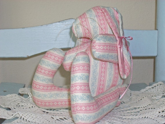RABBITJointed Rabbit in Pink Floral Stripe by acraftingheart
