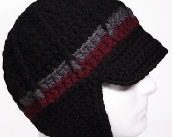 Newsboy Style Beanie Hat with Earflaps and Visor Brim - SMITH ROCK