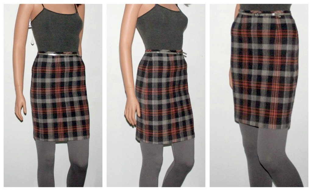 Plaid Pencil Skirt High Waisted Mid-thigh Midi Skirt Stretch