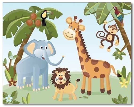 Nursery wall art print Jungle Safari Animals