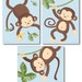 SET OF 3 BLUE JUNGLE MONKEY MONKEYS NURSERY ART PRINTS