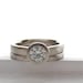 Pebble Ring Squared engagement ring and wedding band set Moissanite and white gold