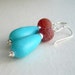 Stone Turquoise Earrings, Red Crab Fire Agate Dangle Earrings, Southwestern Jewelry