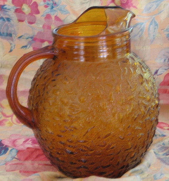 Autumn and Halloween Serveware Vintage 1960s Amber Pitcher Jug