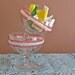 Vintage 1950s Dessert Ice Cream Cups Clear Glass With Red and White Stripes Clearance