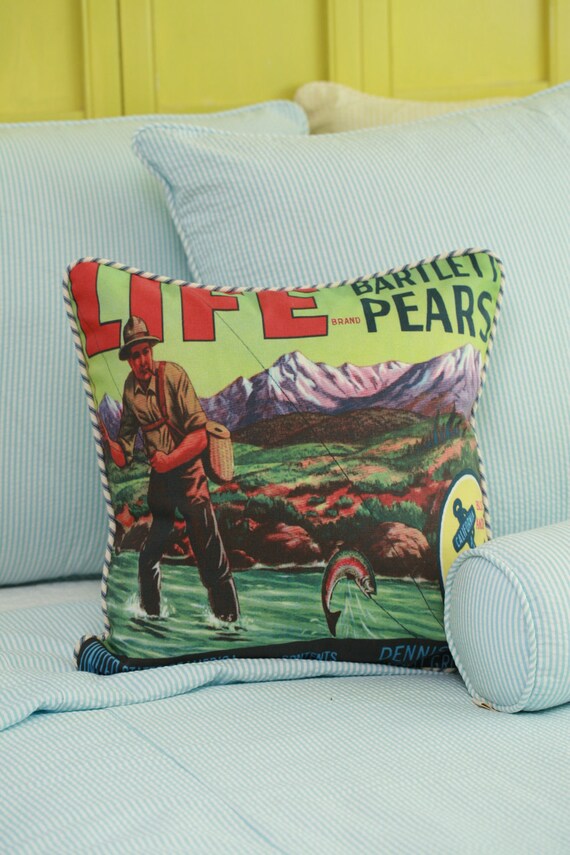 Fly Fishing Throw Pillow Cover Cabin SALE IN by SouthernTickingCo