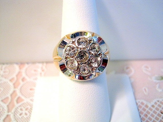 Great Vintage 14kt GE ESPO Mens Gold/Silver and Stone Ring