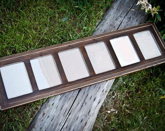 MULTI 6 Opening 5x7 distressed pine collage picture frame with the 5x7's in the portrait position...dark walnut...HANDMADE