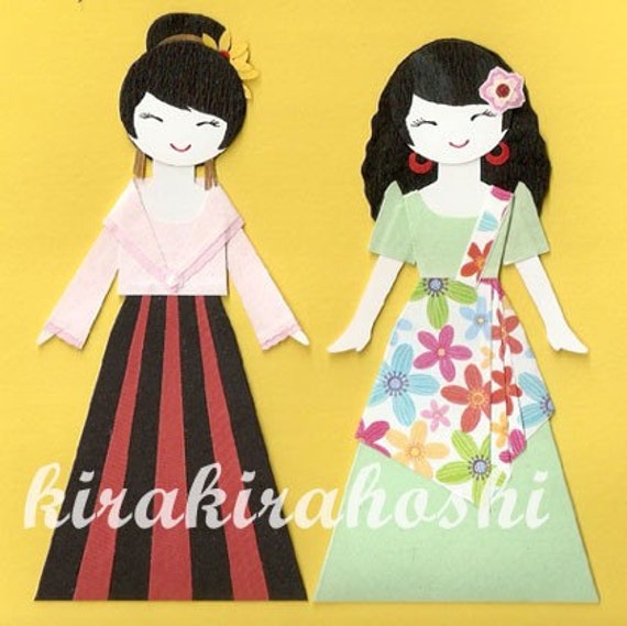 FILIPINO GIRL Paper Doll Card Topper Set of 2