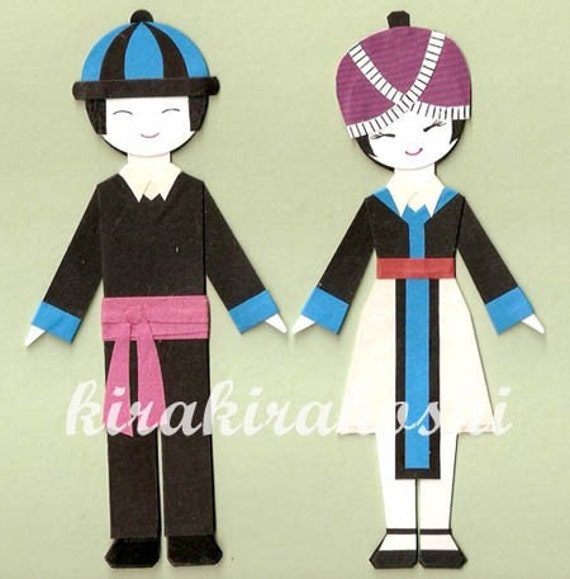 HMONG BOY and GIRL Paper Doll Card Topper Set of 2