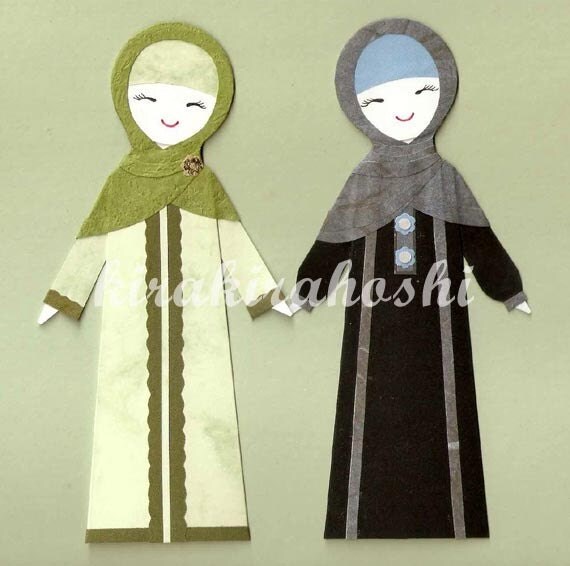 Download MUSLIM Girl in HIJAB and ABAYA Paper Doll Card Topper Set of