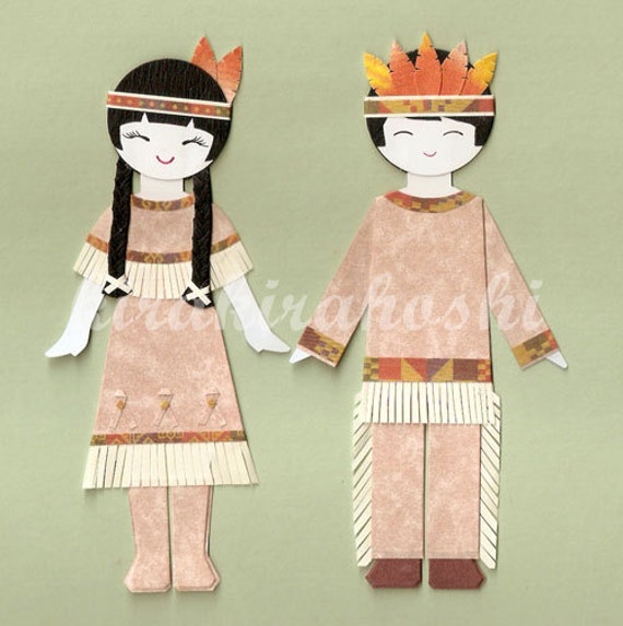 Items similar to NATIVE AMERICAN INDIAN Boy and Girl Paper Doll Card ...