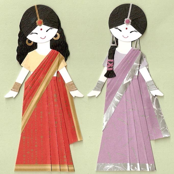 INDIAN GIRL IN SARI PAPER DOLL CARD TOPPER SET OF 2