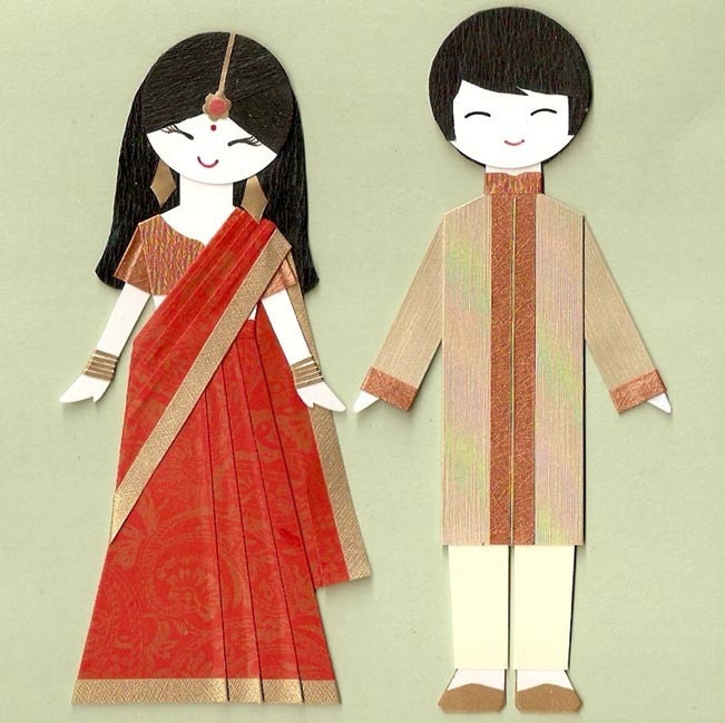 INDIAN GIRL AND BOY COUPLE PAPER DOLL CARD TOPPER SET OF 2