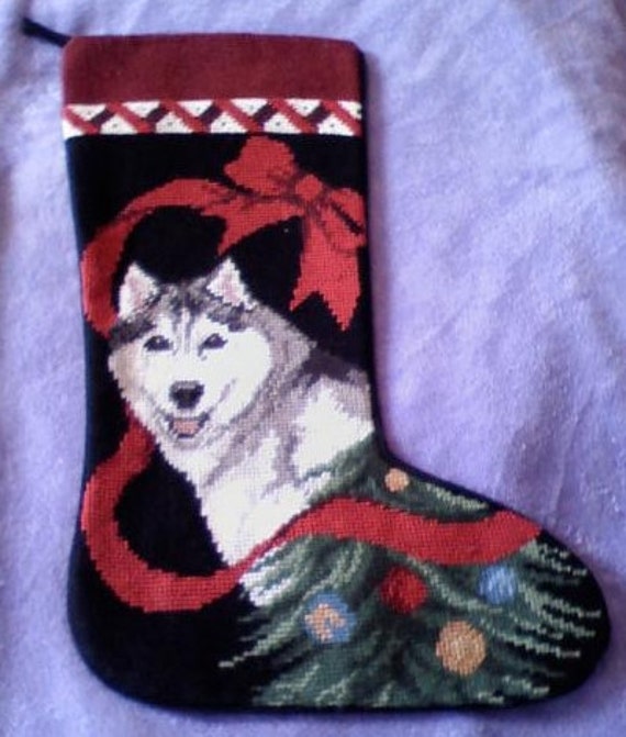 Siberian Husky Needlepoint Christmas Stocking by TWOBEARGIFTS