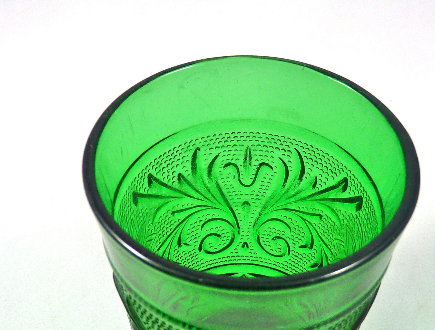 Two Dark Green Sandwich Glass Depression Glass Tumblers