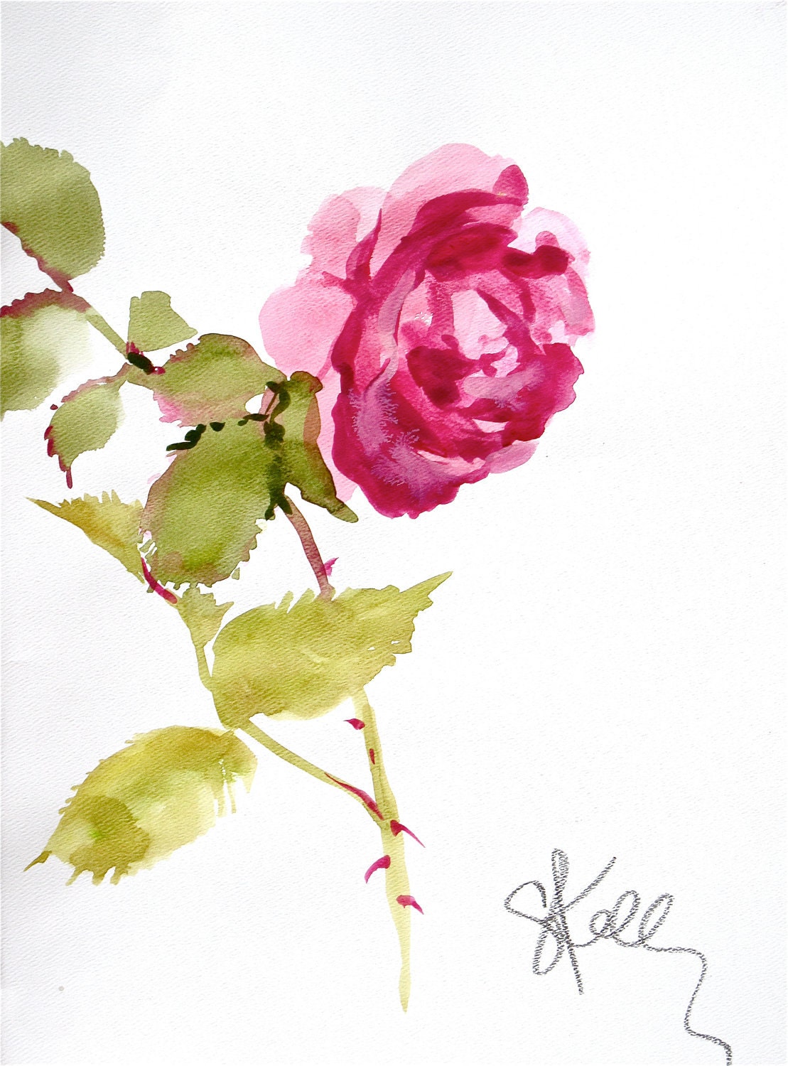 Pink Rose Stem original painting
