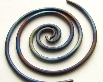 12 Gauge Earrings - Endless Spiral Hoops - Rainbow Titanium 12 gauge Hoop Earrings