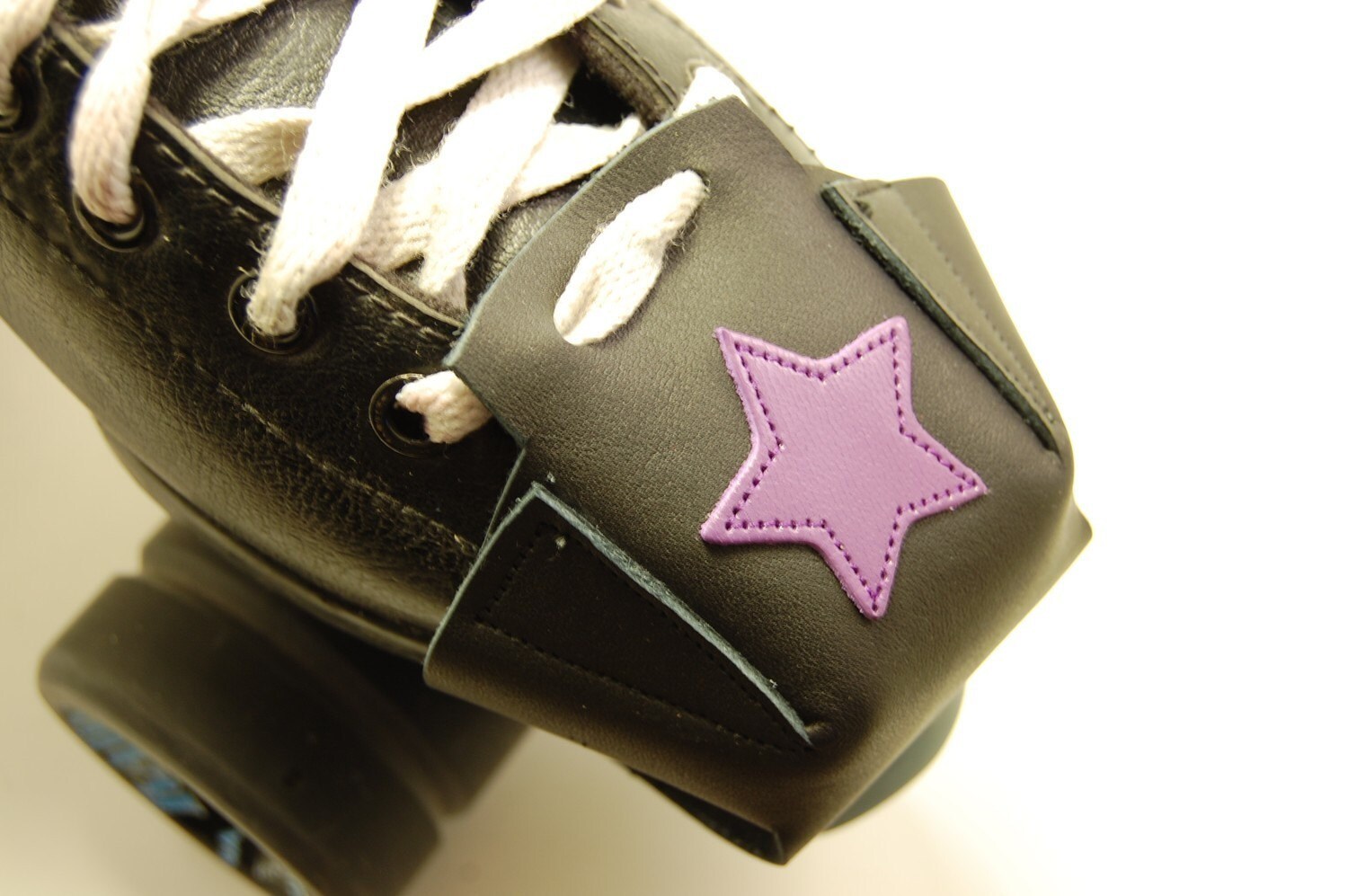 Black leather Skate Snout toe guards with Purple Jammer Stars