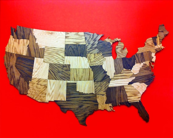 HUGE 5 Wood USA  Map Wall  Decoration  Sculpture Rustic