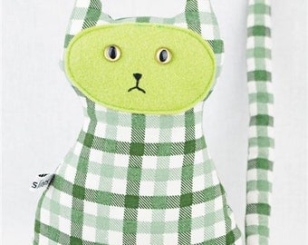 Green Cat Toy, Vegan Friendly, Green Plaid, Newborn Toy