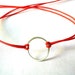Good karma sterling silver bracelet -Circle bracelet-Red nylon cord