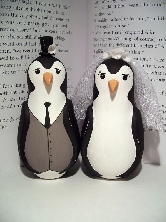 Custom Wedding  Cake  Topper  Penguin  Bride and Groom