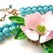 Flower statement necklace, vintage dogwood brooch statement necklace turquoise