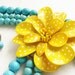 Reserved for Lela- Lemon Yellow statement necklace, Vintage polka dots flower necklace, buttercup turquoise necklace,